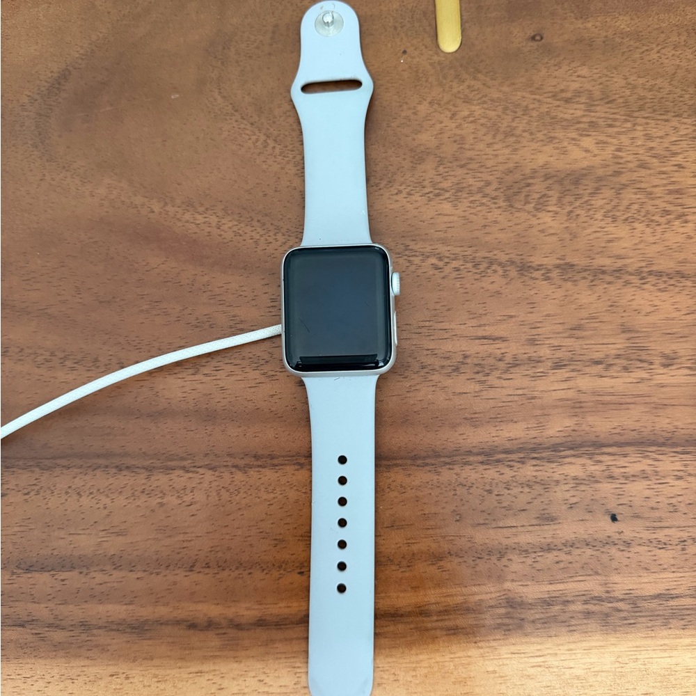 Apple Silver Case Smartwatch with Light Gray Silicone Band
